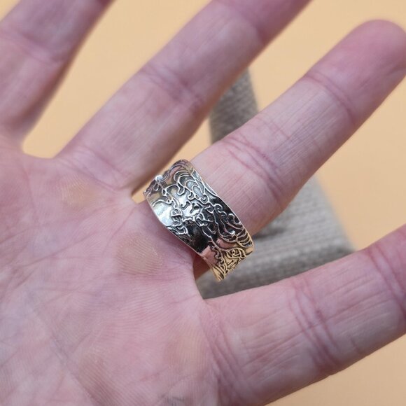 Size 9 Sterling Silver Single Unique Landscape Design Band Ring A5193 - Picture 4 of 9